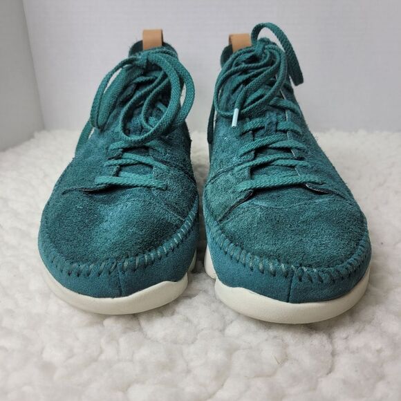 Clarks Trigenic Flex Mens Size 10.5 Teal Green Suede Vibram Soles 26117462 Good - Picture 2 of 11